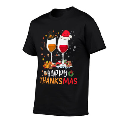 Happy Thanksmas Wine Funny Thanksgiving Christmas  Odor-resistant T-Shirt