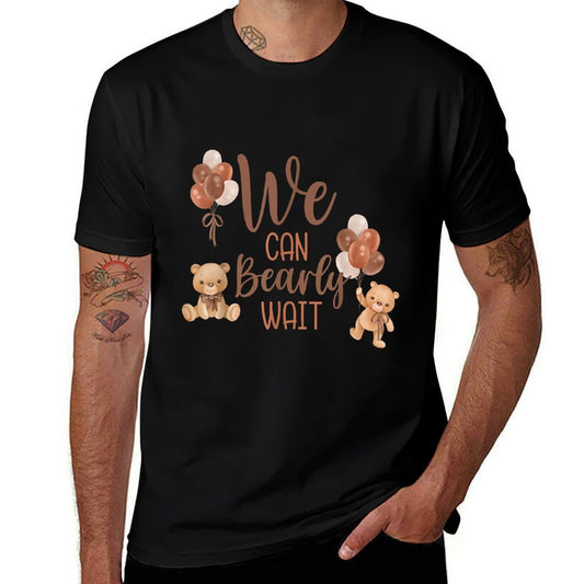 We Can Bearly Wait Bear Gender Neutral Boy Baby Shower  Heathered Texture T-Shirt
