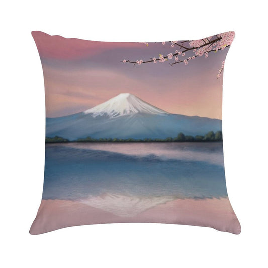 Mt Fuji with Cherry Blossoms Soft Durable Construction Throw Pillow