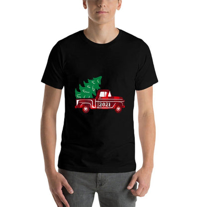 Vintage Christmas Truck 2021 - Red Buffalo Plaid - Tree  Slim-fit Cut T-Shirt