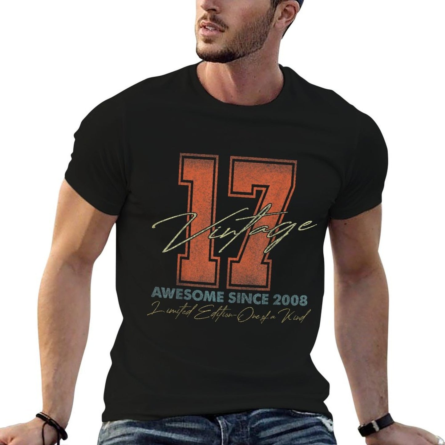 17 Year Old Gifts Vintage 2008 Limited Edition 17th Birthday  Ribbed Collar T-Shirt