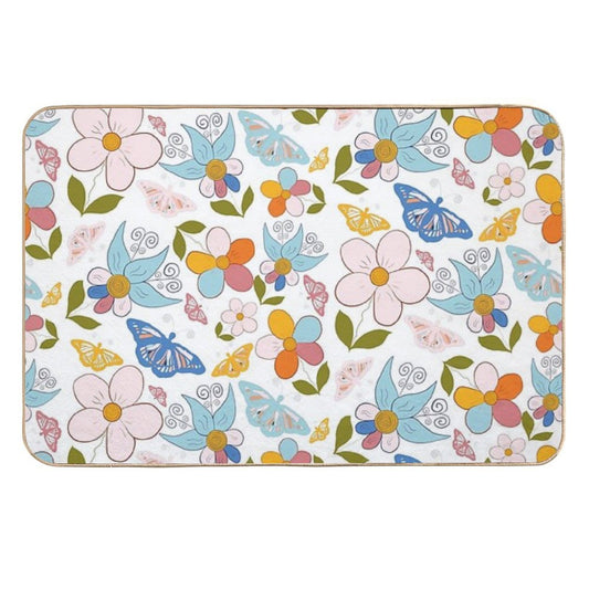 Whimsical  Beautiful Summer Butterfly Garden  Absorbent Bath Mat