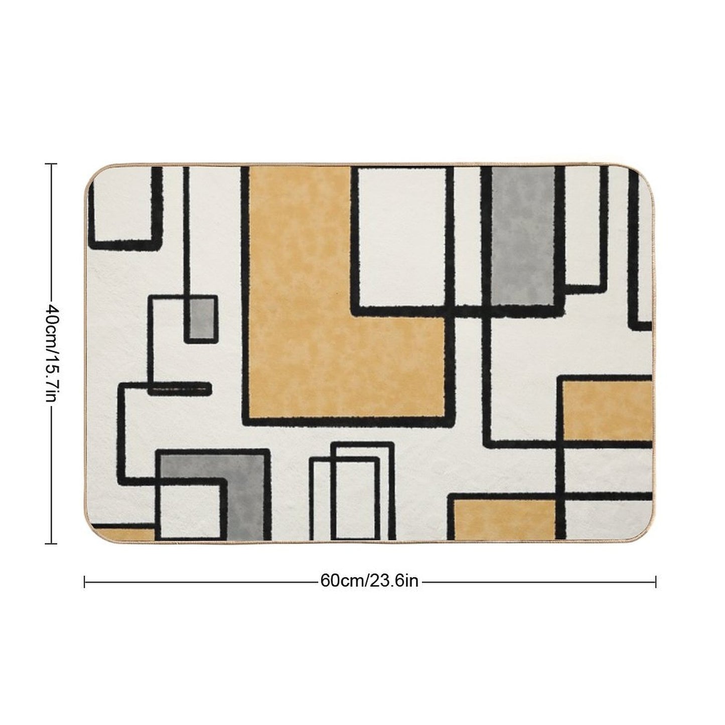 Piet Composition - Mid-Century Modern Minimalist Geometric Abstract in Muted Mustard Gold, Gray, And Cream  Absorbent Bath Mat
