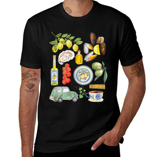 Italian Summer Scrapbook with Limoncello Seafood Coastal Graphic-printed T-Shirt