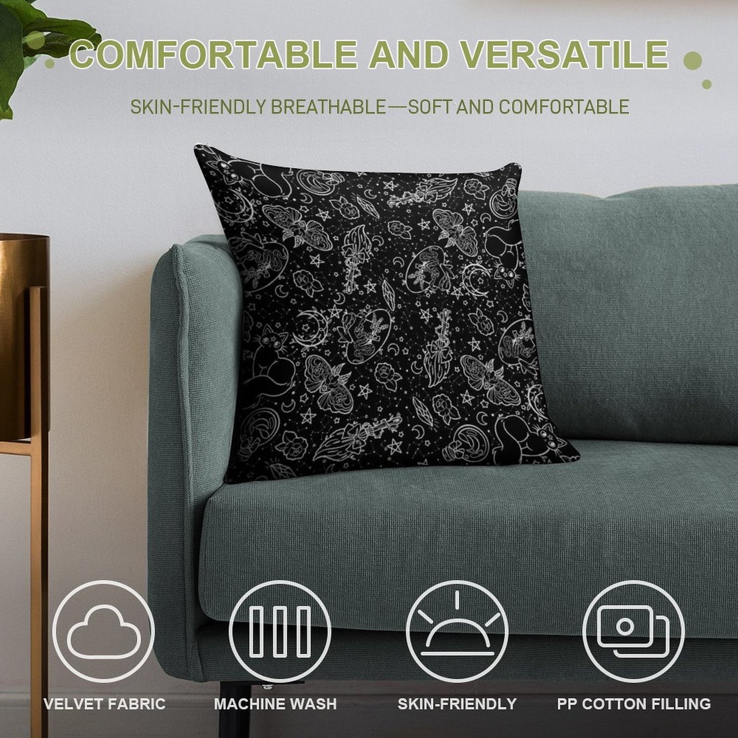 Witch Essentials Pattern Soft High-Density Material Throw Pillow