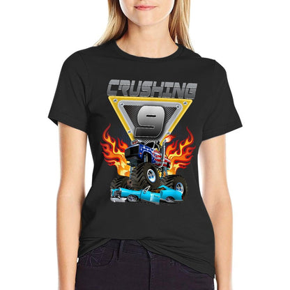 Monster Truck Crushing 9 - Nine Year Old Kid Birthday  Relaxed-fit T-Shirt