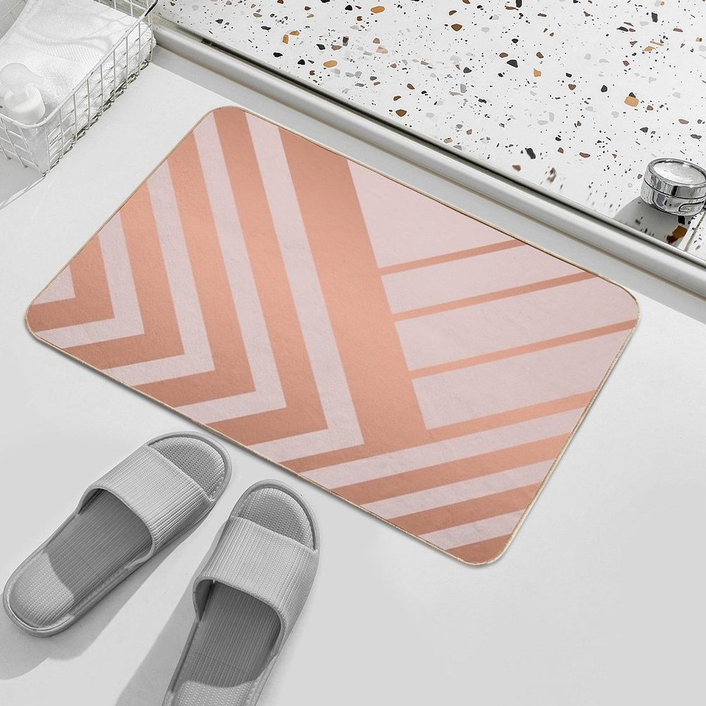 Pink And Copper Geometric Luxe  Long-Lasting Bath Mat