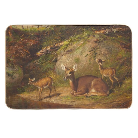 Arthur Fitzwilliam Tait - Doe And Two Fawns  Long-Lasting Bath Mat