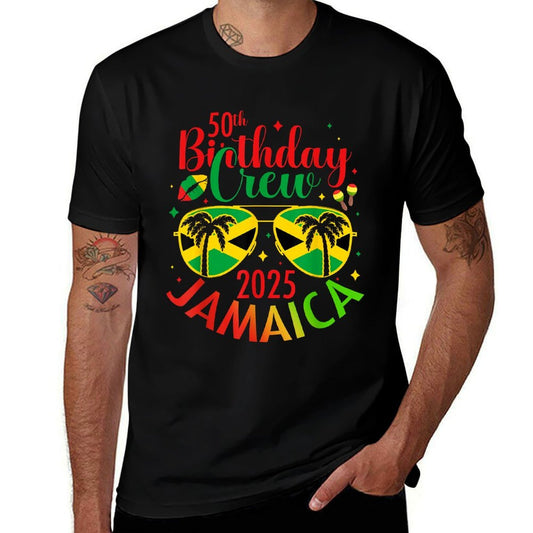 50th Years Old Birthday Crew Jamaica Trip 2025 Party Match  Rolled Sleeves T-Shirt