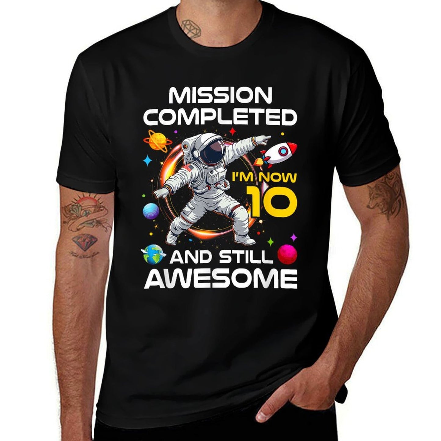 10Th Birthday Astronaut 10 Years Old Outer Space Birthday  Vintage-inspired T-Shirt