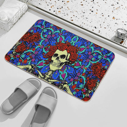 Psychedelic Grateful Day of The Dead Roses Skeleton  Dirt-Trapping Bath Mat