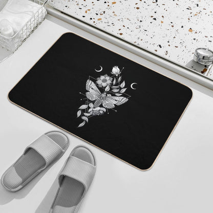 Skull Moth & Flowers • Goth  High-Traffic Bath Mat