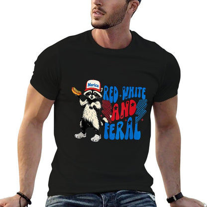 Funny Raccoon 4th Of July Patriotic Cute Red White And Feral  Stretchy T-Shirt