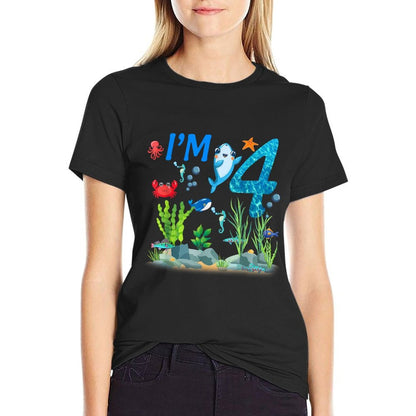 4 Year Old Ocean Themed Birthday Under The Sea 4th Birthday  Soft T-Shirt