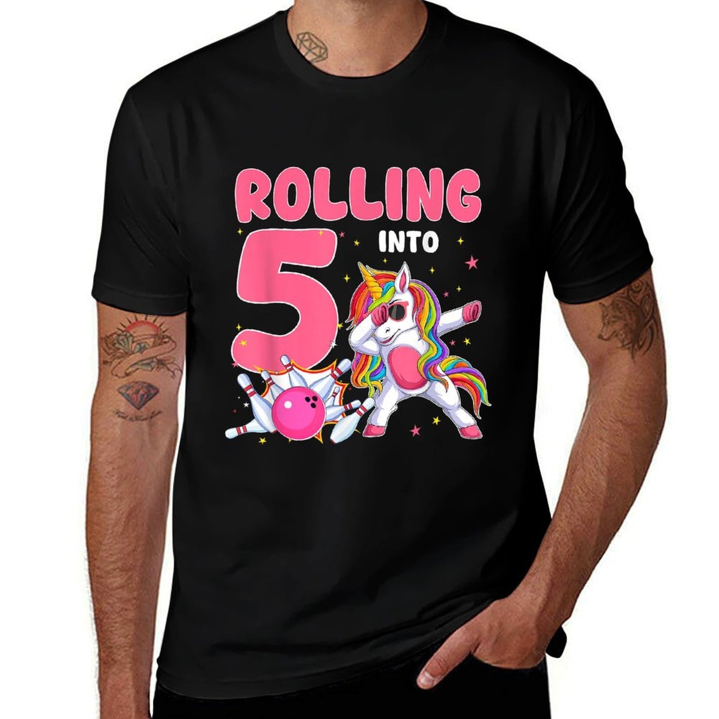 Rolling Into 5 5th Birthday Unicorn Bowling 5 Year Old  Heathered Texture T-Shirt