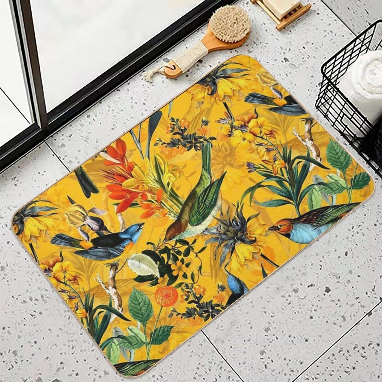 Pierre Joseph Redoute Vintage Flowers And Hummingbirds Nostalgic Botanical Garden Pattern Nightgarden  Dirt-Trapping Bath Mat