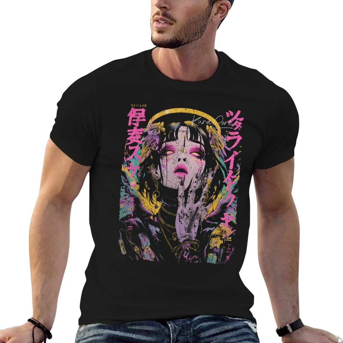 Japanese Streetwear Cyberpunk Angel Y2K Techwear Manga Anime  Summer-ready Fabric T-Shirt