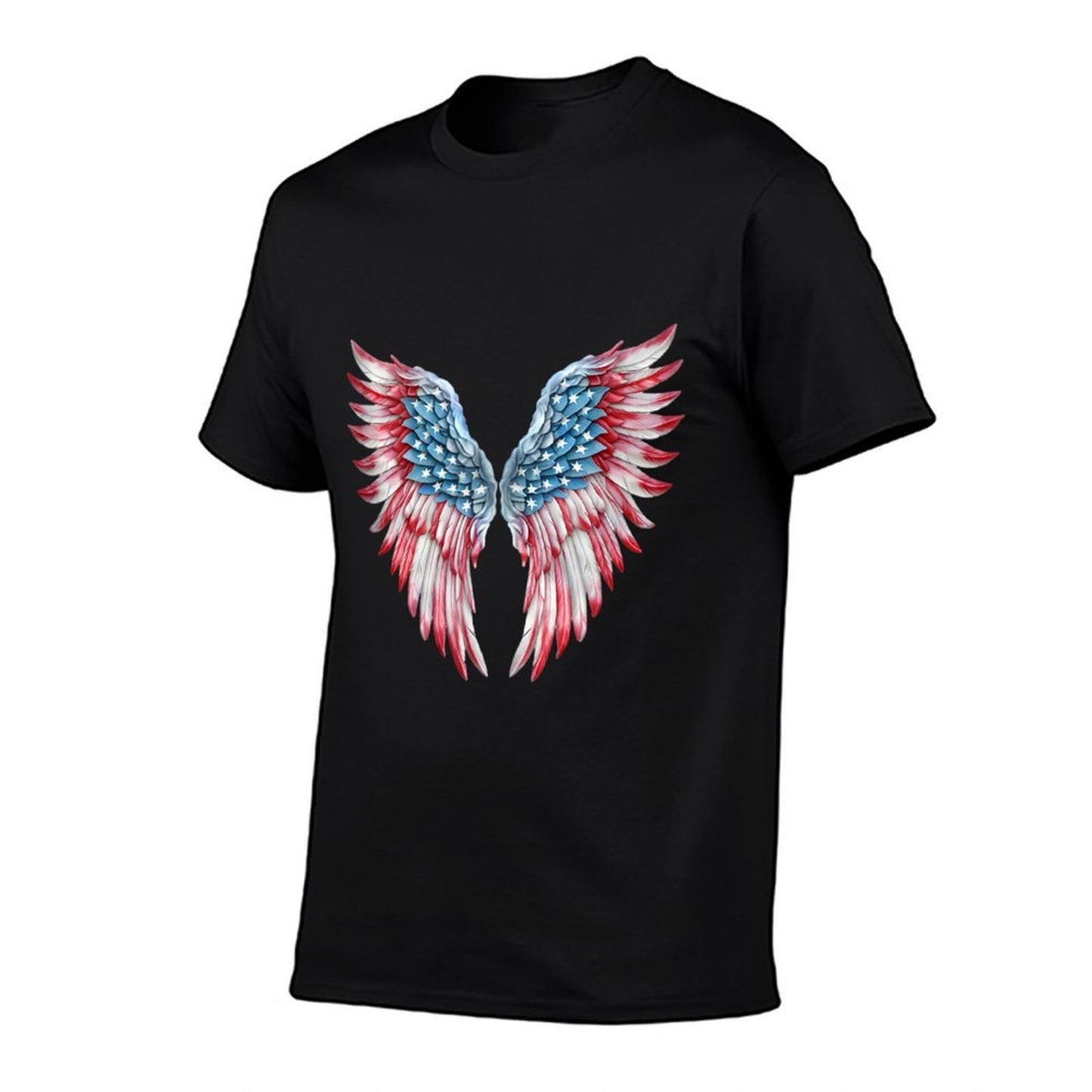Veterans Day, 4th of July Patriotic Wings Angel Usa Flag  Rolled Sleeves T-Shirt