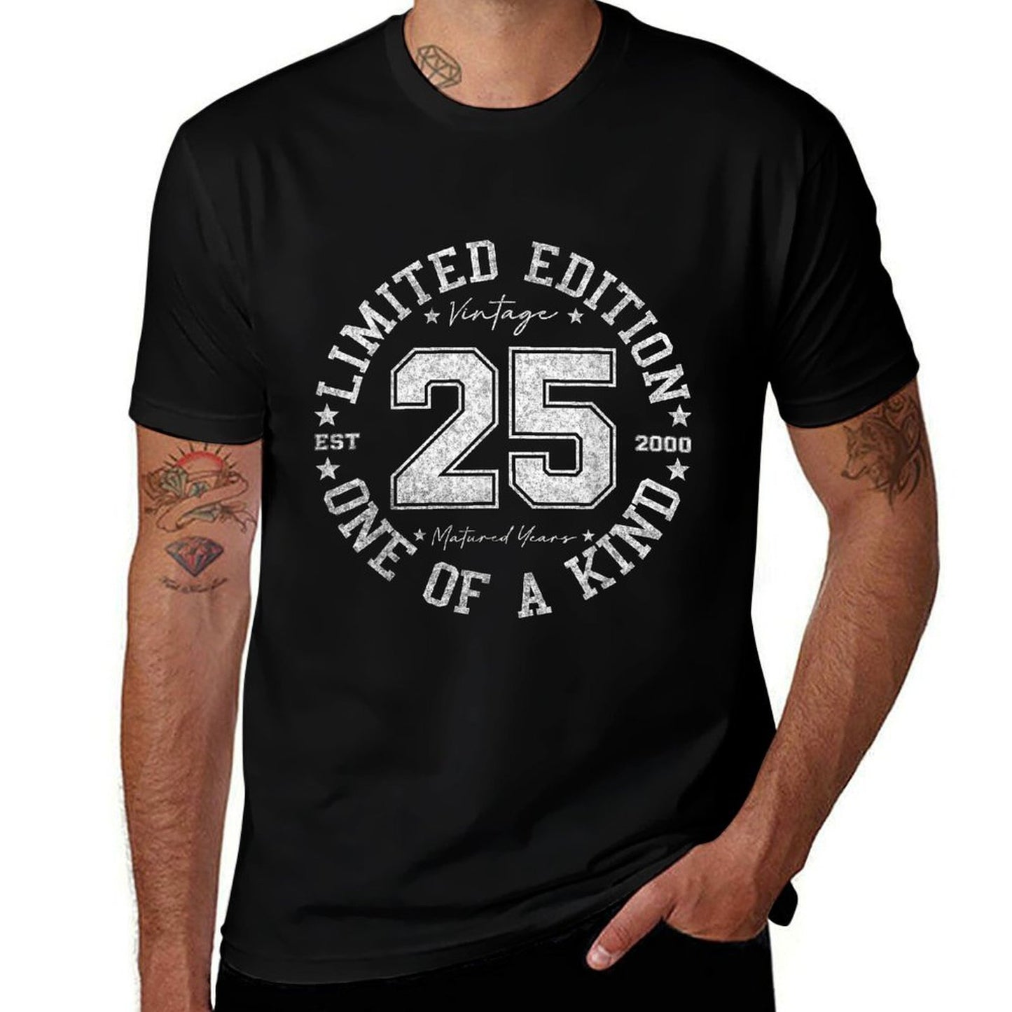 Retro One Of A Kinds For Men Women 2025 25th Birthday, Unisex-Adults, Black, Small,,  Versatile T-Shirt