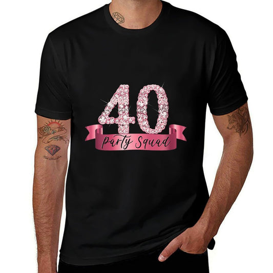 Womens 40th Birthday Party Squad I Pink Group Photo Decor Outfit  Summer-ready Fabric T-Shirt