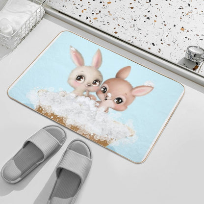 Cute Baby Bunnies in A Bathtub, Boys Bathroom Print, Baby Animals in Tub, Whimsy Animal, Kids Bathroom Art  Toxin-Free Bath Mat