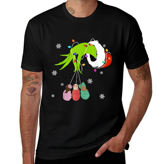 NICU Labor Delivery Nurse Santa Christmas Xmas Pajamas Funny  Ribbed Collar T-Shirt