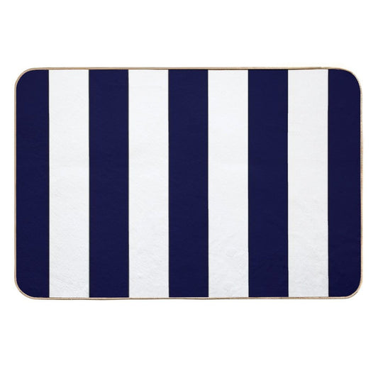 Classic Navy Blue And White Stripes  Anti-Trip Bath Mat