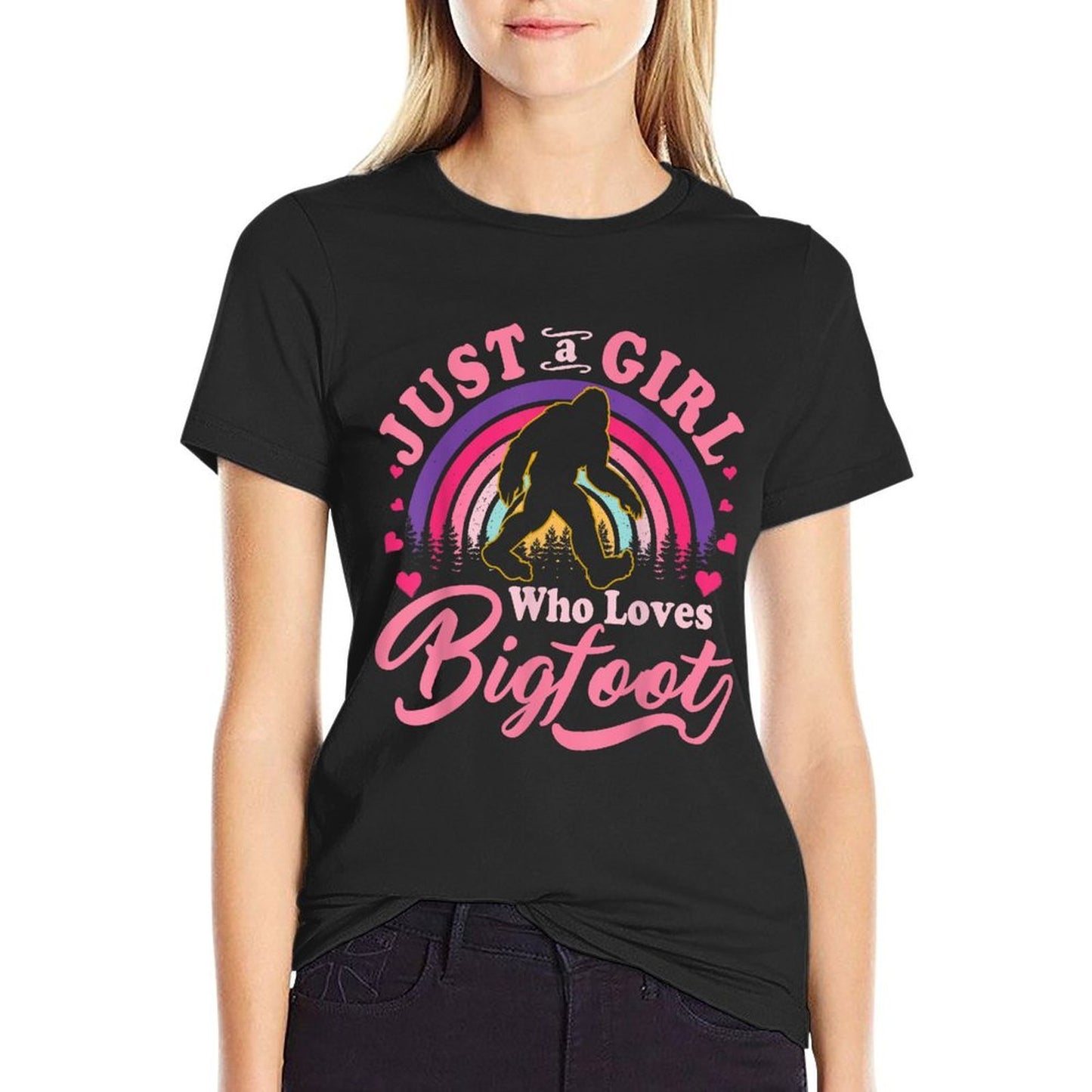 Just A Girl Who Loves Bigfoot Sasquatch Gifts Forn Girls  Wrinkle-resistant T-Shirt
