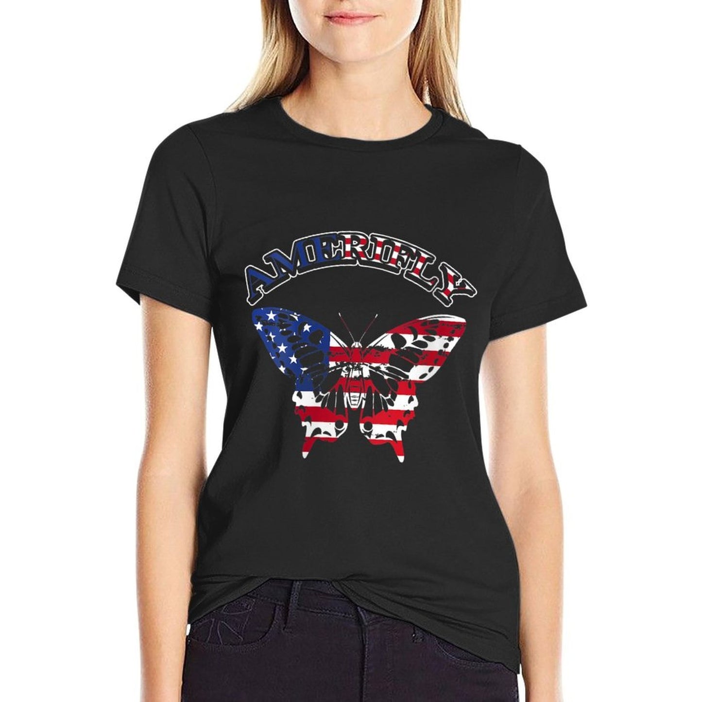 Womens Amerifly 4th of July Butterfly Wing Independence Day  Versatile T-Shirt