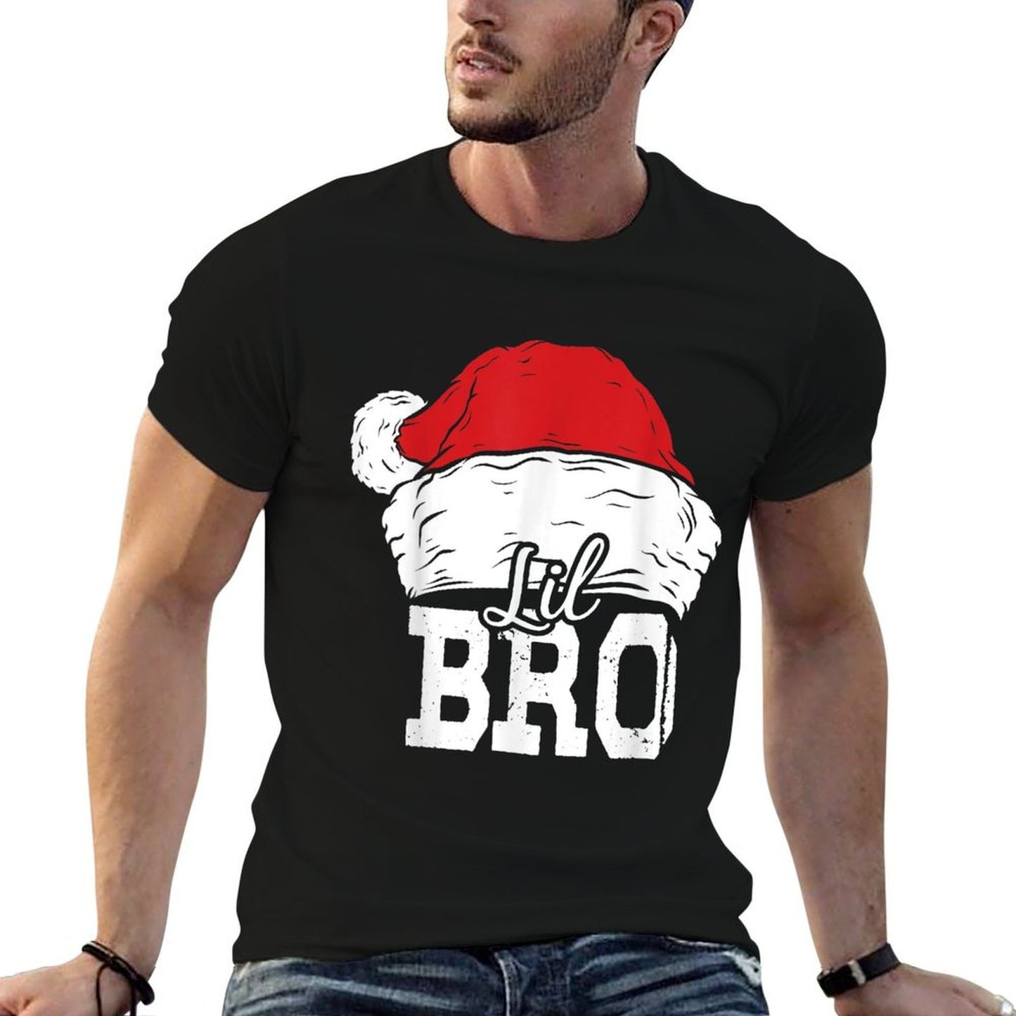 Lil Bro  Santa Hat Christmas Matching Family Pajama  Heathered Texture T-Shirt