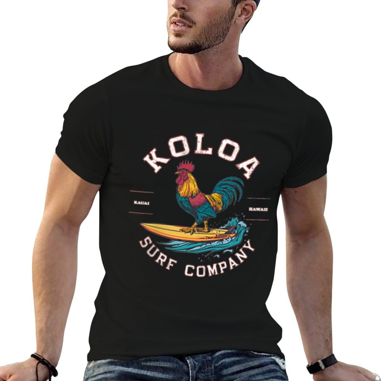 Koloa Surf Surfing Rooster Logo Lightweight, Graphic  Heathered Texture T-Shirt