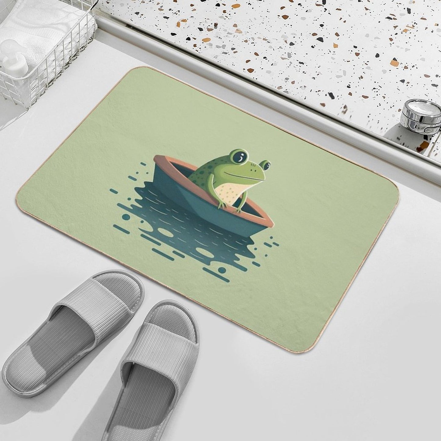 Cute Frog on A Journey Durable Bath Mat