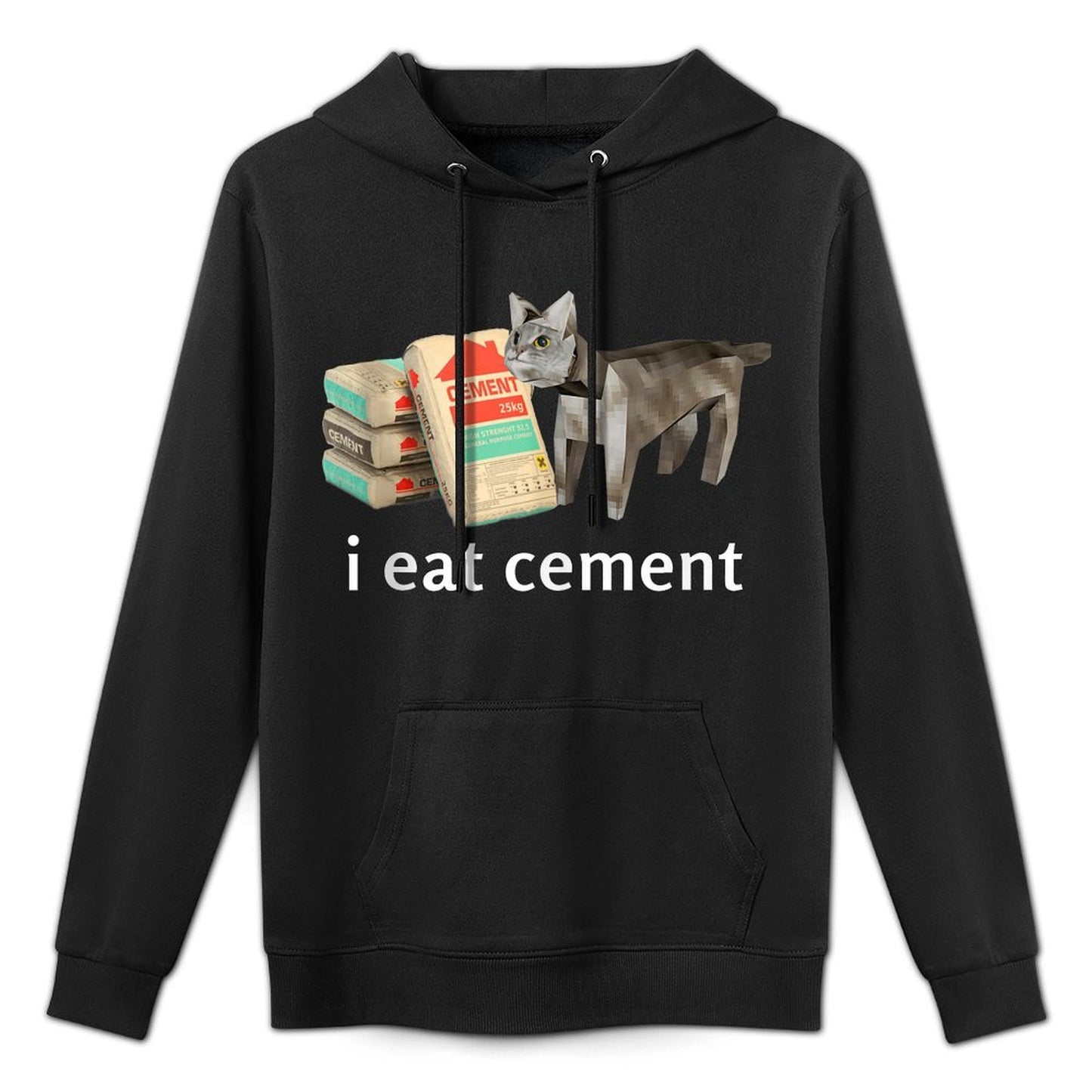 I Eat Cement Cat Kids Funny Dank Cat Meme Medium-Weight Fabric Hoodie