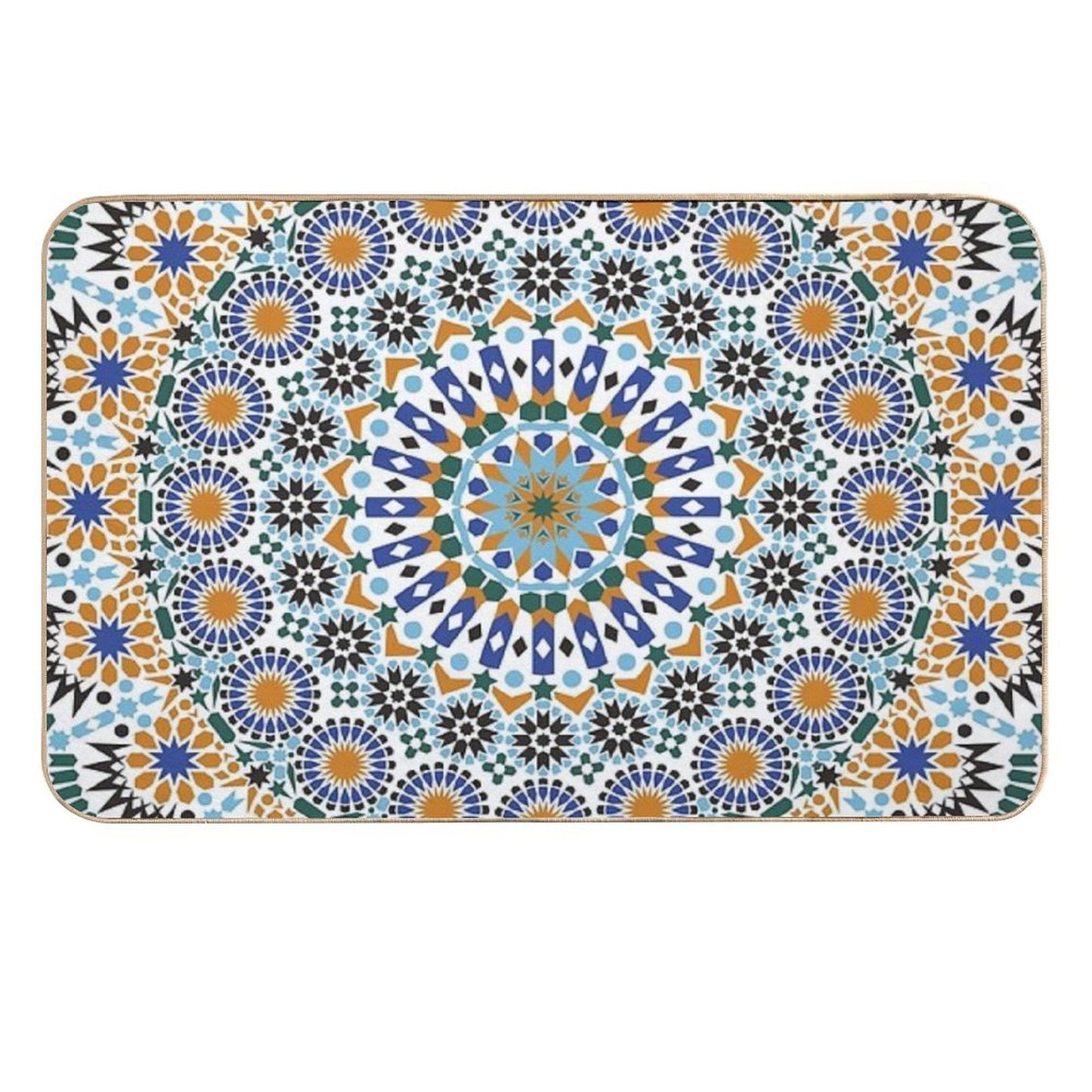 Moroccan Zelig  Tile Retro Abstract Multi Color Pattern  Repositionable Bath Mat