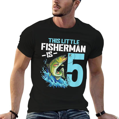 Kids Fishing Birthday 5 Year Old Boy Fisher 5th Bday Kids  Moisture-wicking T-Shirt