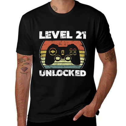 Level 21 Unlocked Funny Video Gamer 21st Birthday  High-quality Stitching T-Shirt
