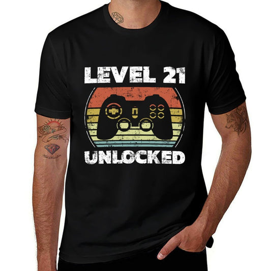 Level 21 Unlocked Funny Video Gamer 21st Birthday  High-quality Stitching T-Shirt