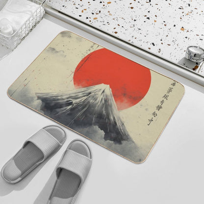 Retro Japanese Poster Art - Mount Fuji Inspired  Easy To Clean Bath Mat