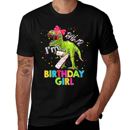 Kids Rawr I'm 7 7th Birthday T Rex Dinosaur Party For Girls  High-quality Stitching T-Shirt