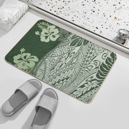 Hawaiian Green Tropical Tapa Print  Long-Lasting Bath Mat