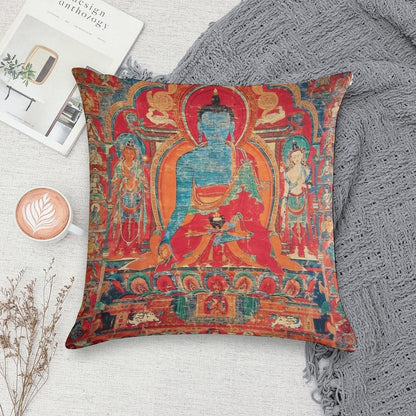 Mandala 140 Blue Medicine Buddha Soft Easy Maintenance Throw Pillow