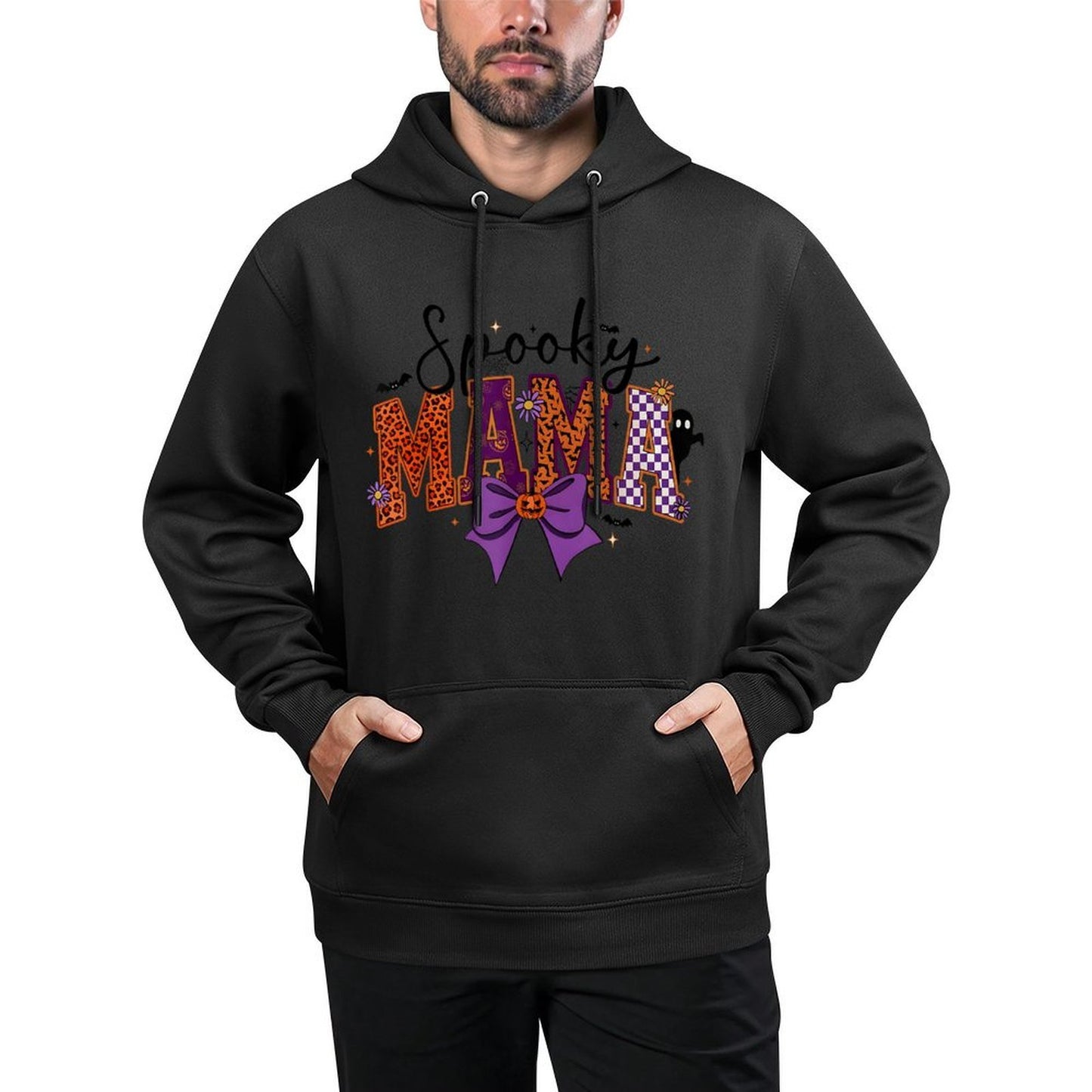 Spooky Mama Groovy Vintage Ghost Halloween Coquette Bow Customizable Surface Hoodie