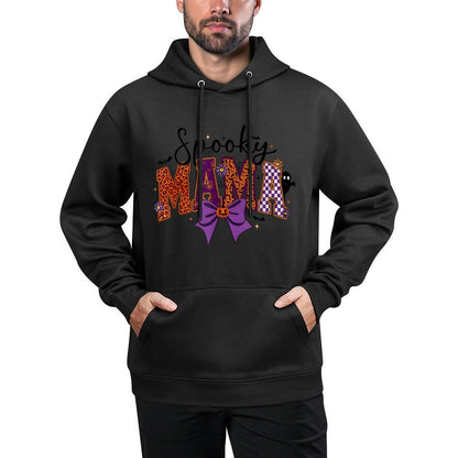 Spooky Mama Groovy Vintage Ghost Halloween Coquette Bow Customizable Surface Hoodie