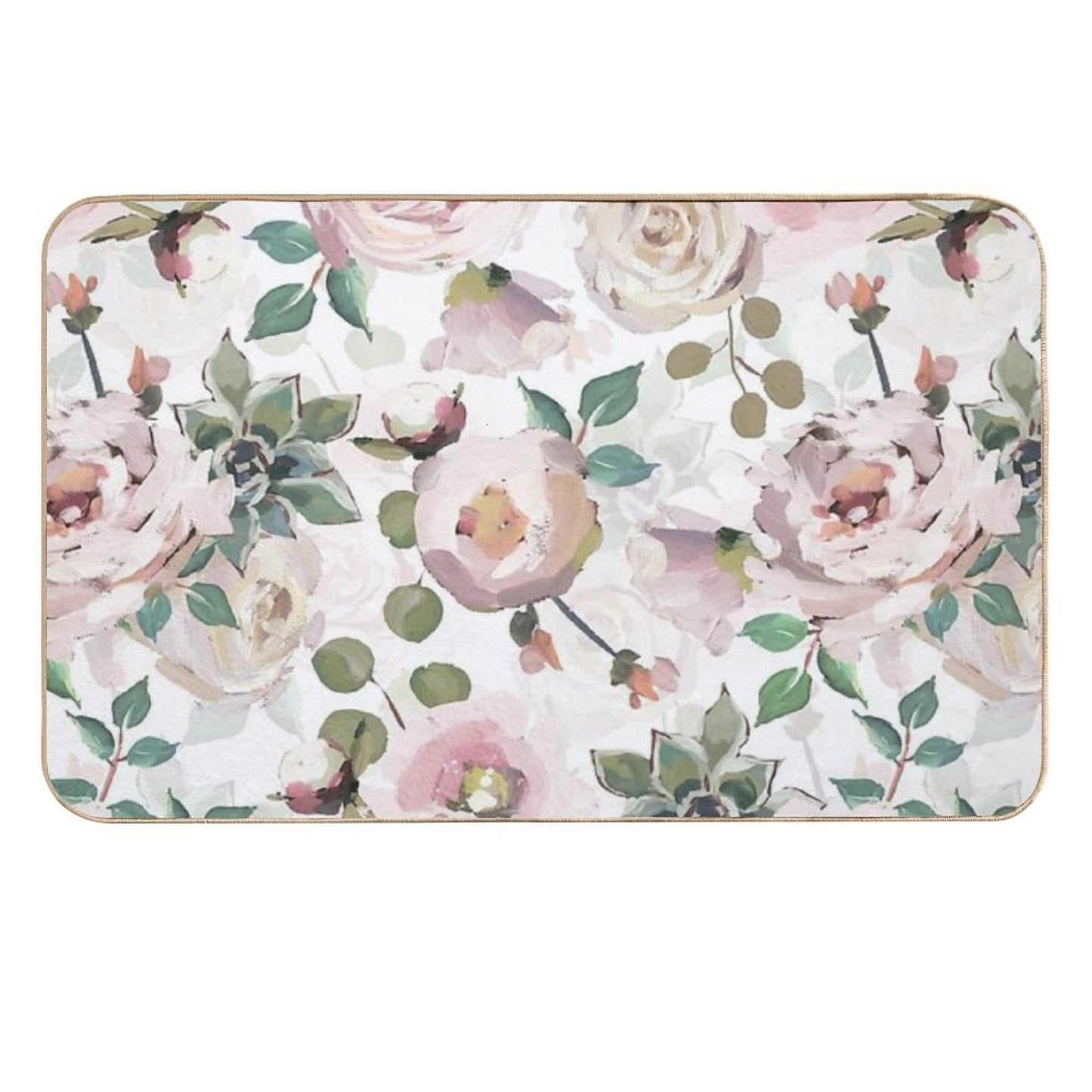 White  BlushVan Gogh Roses Botanical Garden Pattern Durable Bath Mat