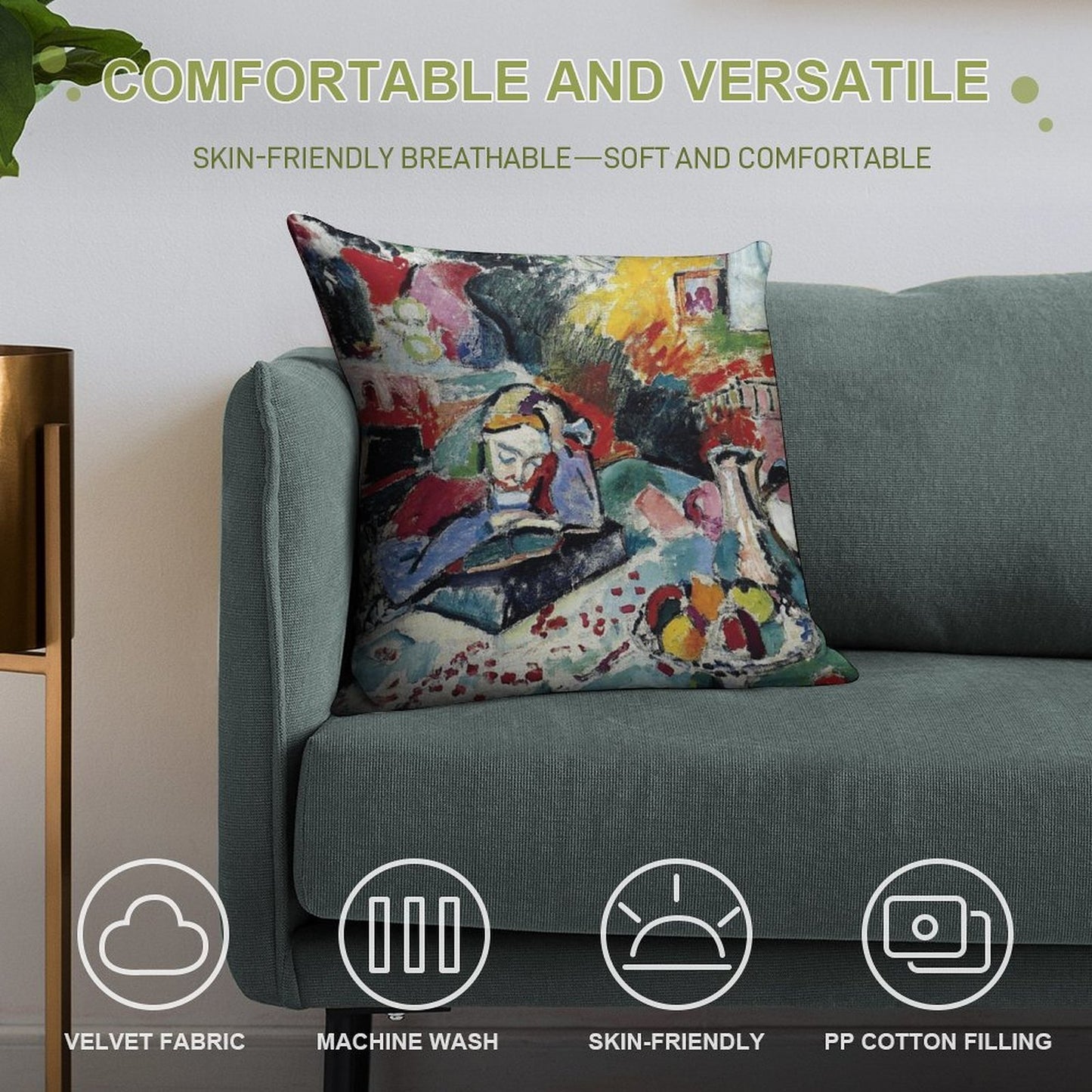 Henri Matisse - Interior with A Girl Reading - Exhibition Poster Soft Home Decor Throw Pillow