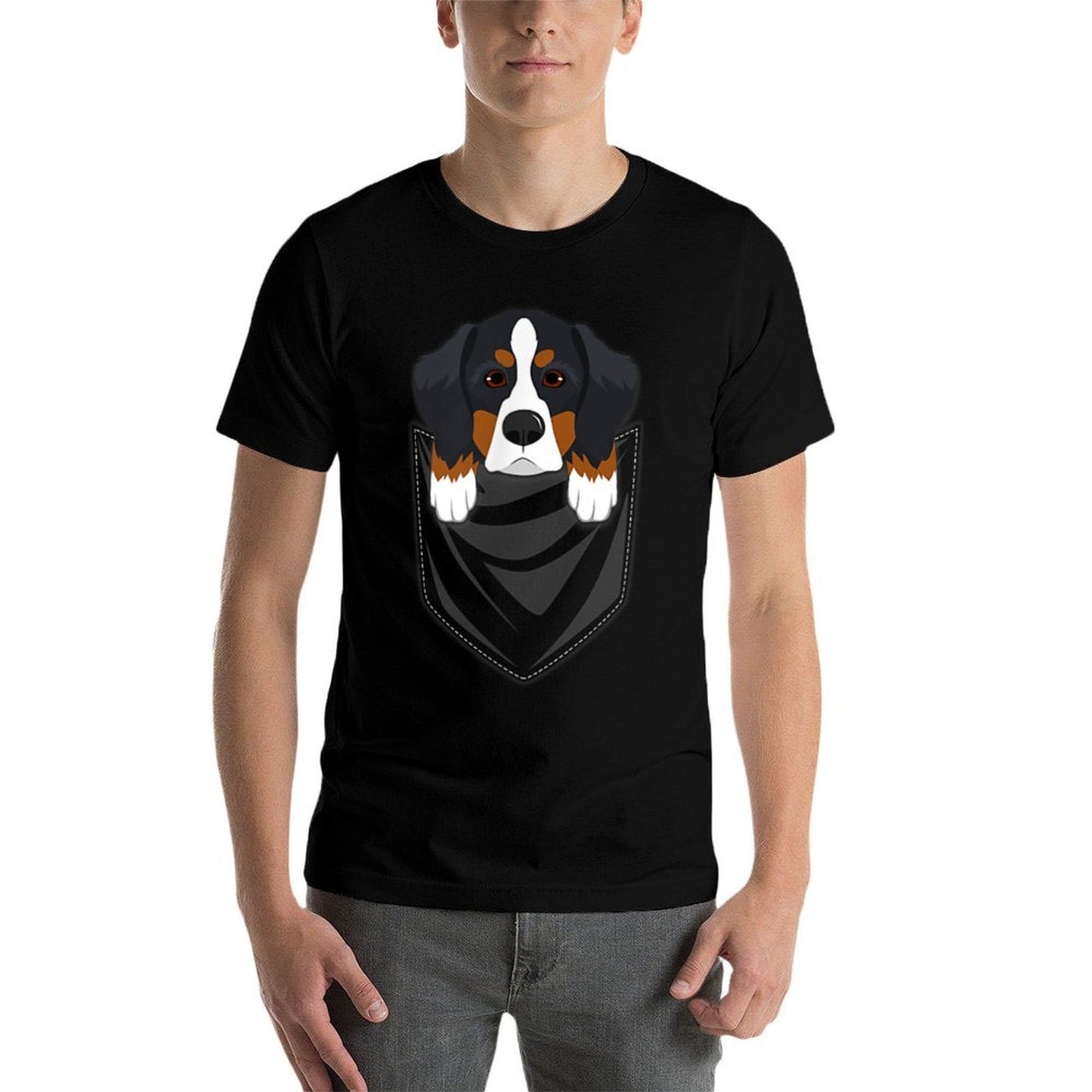 Bernese Mountain Dog Pocket Graphic Dog Gift  Wrinkle-resistant T-Shirt