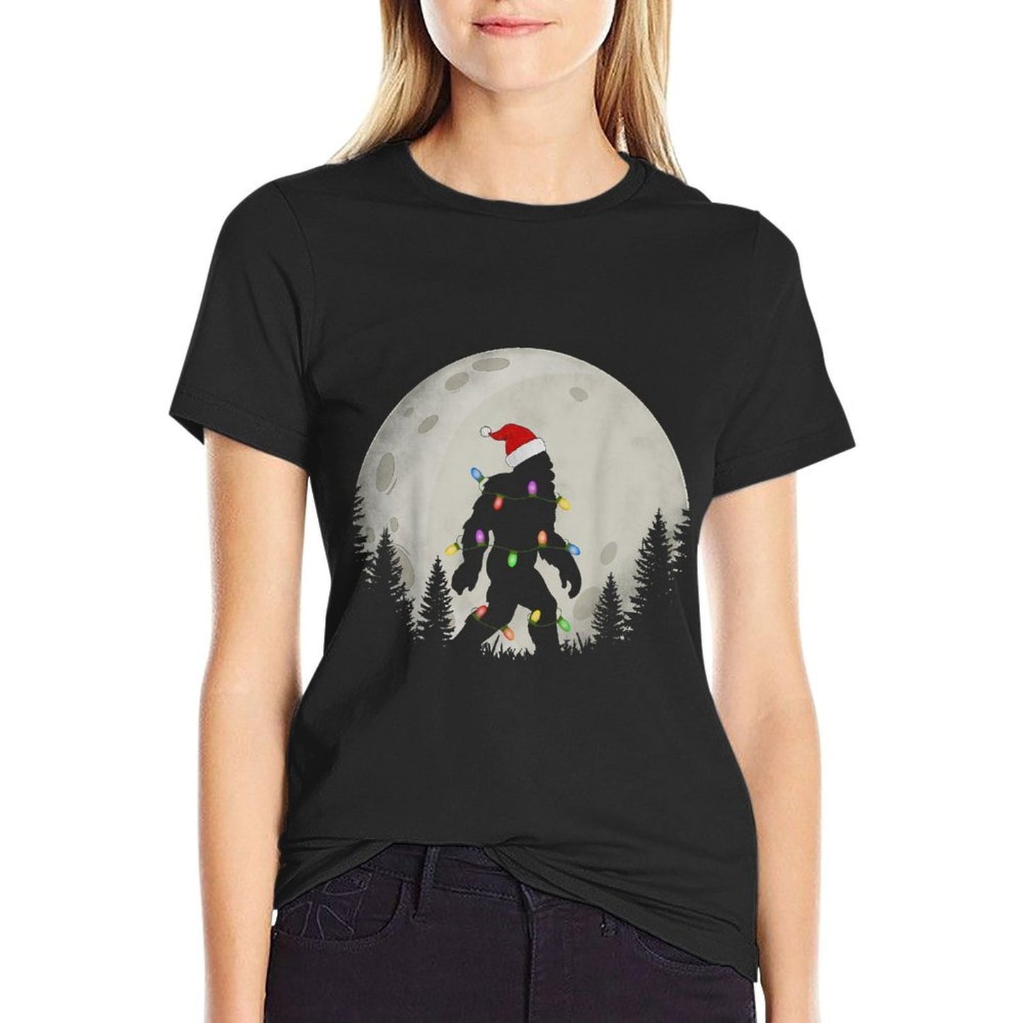 Funny Christmas Bigfoot Santa Hat Moon Sasquatch Kids Mens  Eco-friendly Material T-Shirt