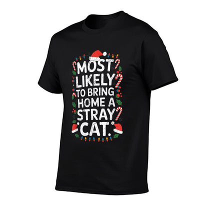 Pet Christmas Most Likely To Bring Home A Stray Cat Holiday  Heathered Texture T-Shirt