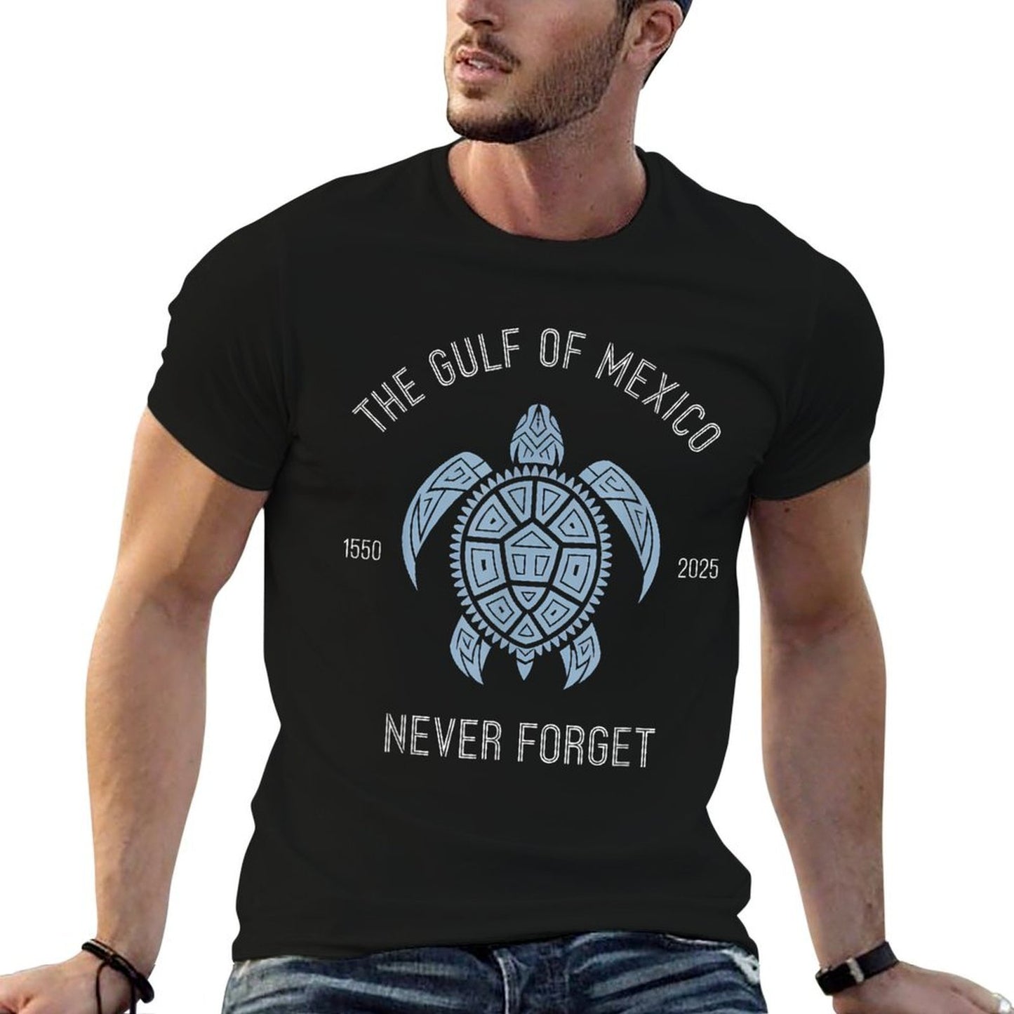Gulf of Mexico Est 1550 - 2025 Never Forget Turtle  Ribbed Collar T-Shirt