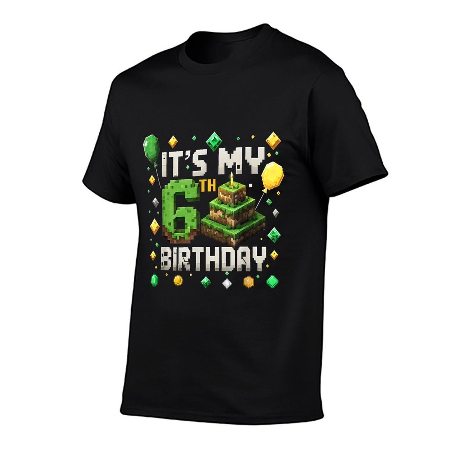 Kids It's My 6th Birthday 6 Six Birthday Boys Pixel Game  Oversized Silhouette T-Shirt